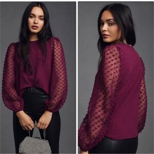 Anthropologie Plum Sheer Sleeve Blouse
